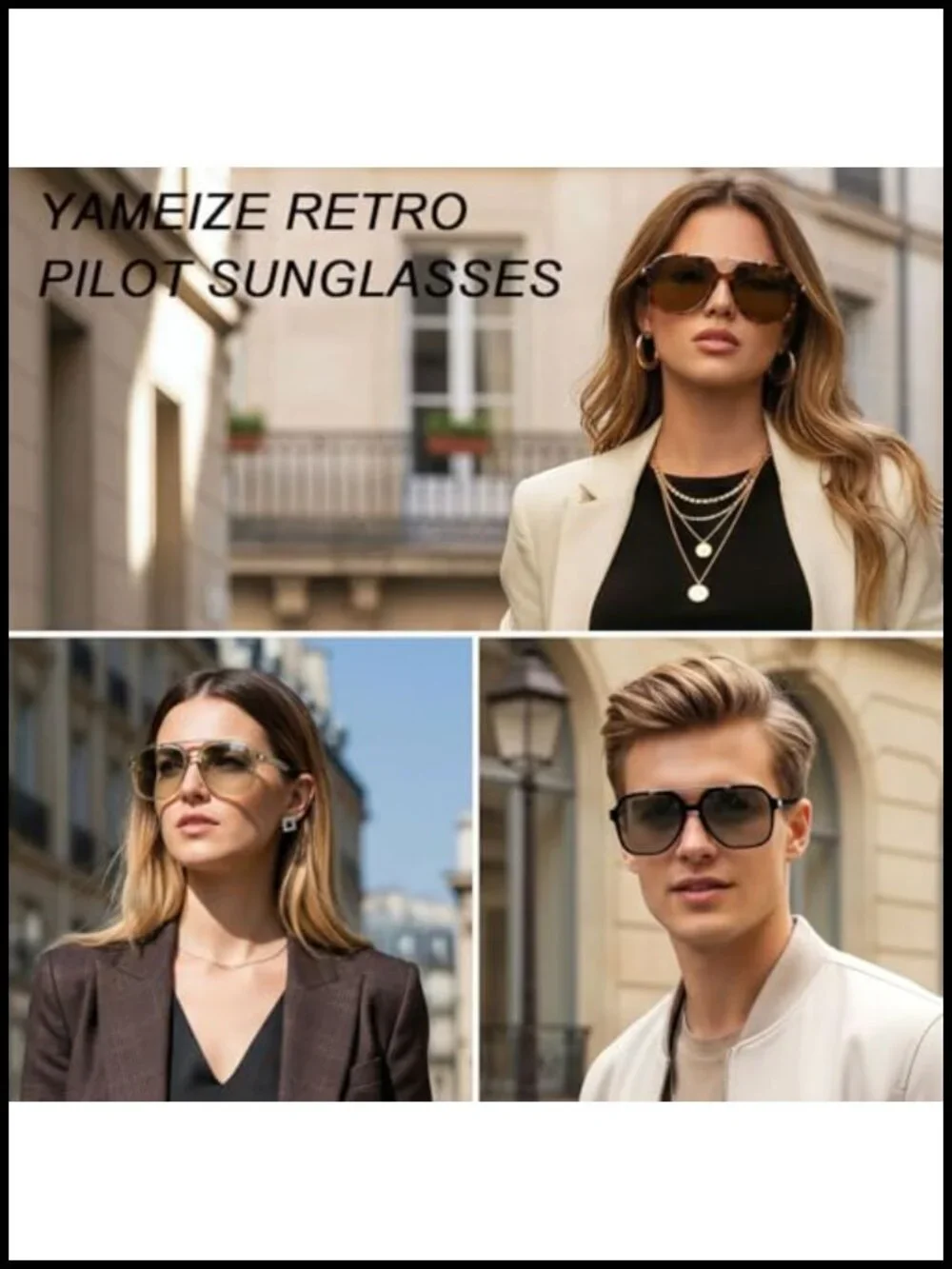 Retro Pilot Square Sunglasses UV400 Protection Double Bridge Rectangle Shade